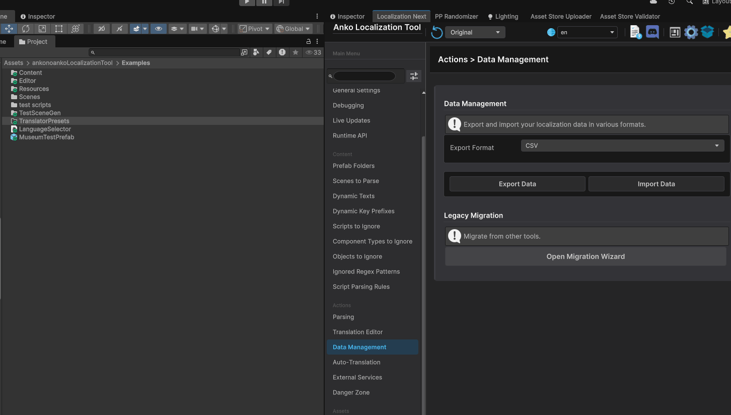 Translation Profile inspector view